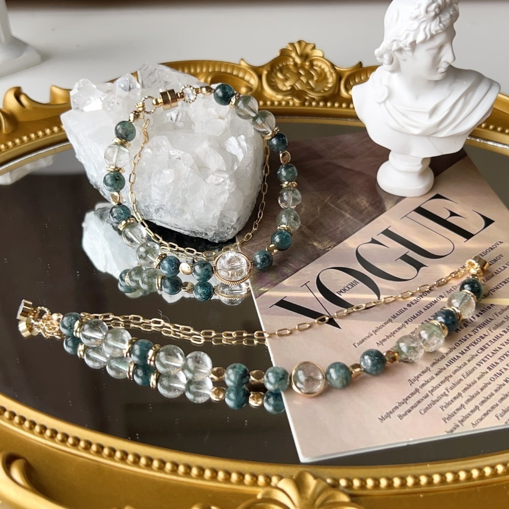 天然半盆綠幽靈、黑爆閃海藍寶｜2號 圈口15公分固定不可修改-細節圖2