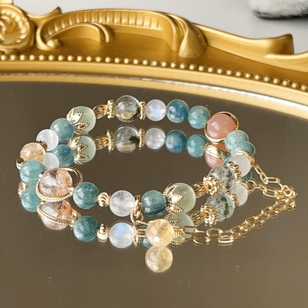 《青蕪》祖母綠藍晶、葡萄石、綠幽靈、白幽靈、橙月光、葡萄石、藍月光-細節圖2