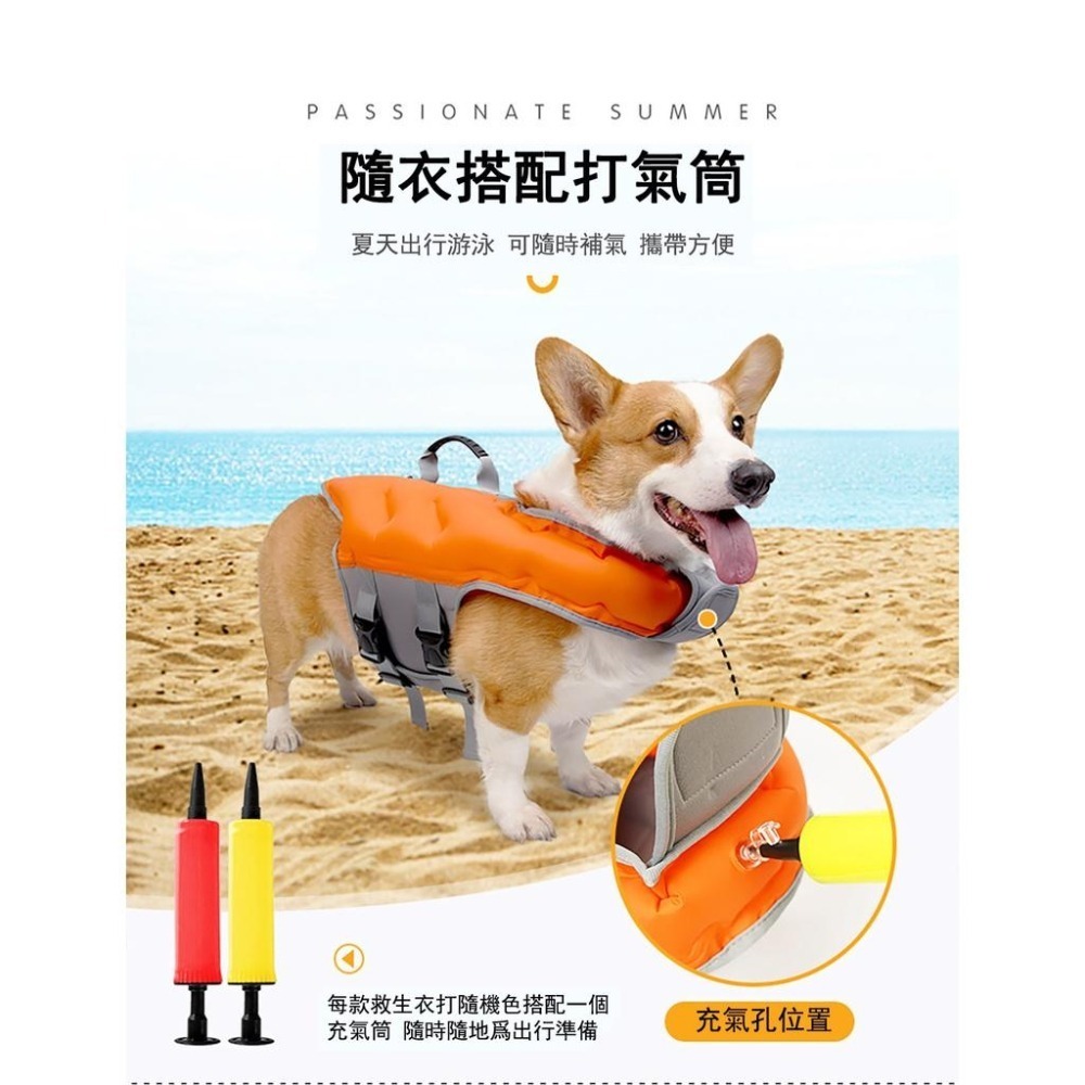 1001🐕現貨🐕 夏季寵物可調節充氣狗狗救生衣 小中大型犬泳衣 送充氣筒 浮力衣 防水背心-細節圖4