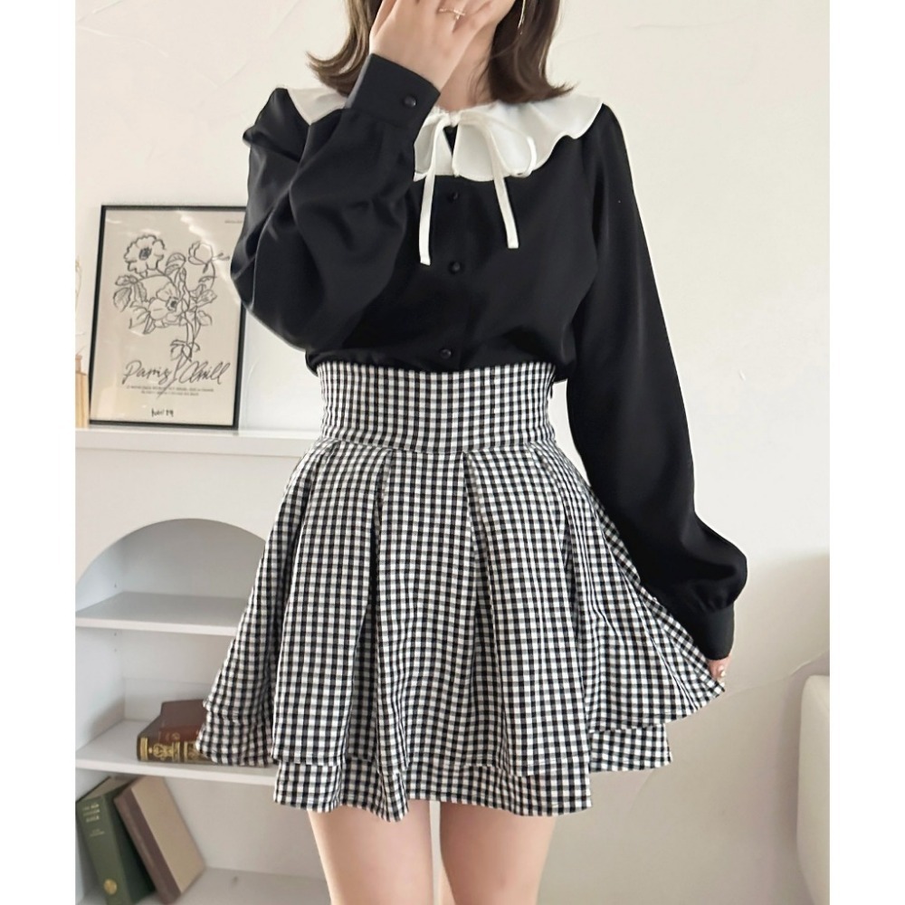 【apres jour⪩⪨秘境代購】預購 高腰喇叭雙層百褶裙 有內襯 顯瘦美腿 梨形友善-規格圖1