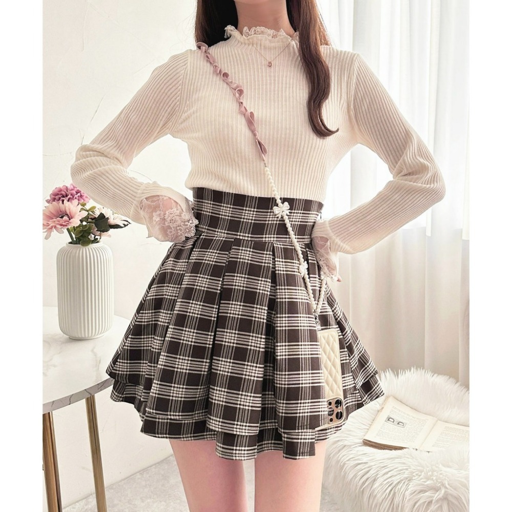 【apres jour⪩⪨秘境代購】預購 高腰喇叭雙層百褶裙 有內襯 顯瘦美腿 梨形友善-規格圖1