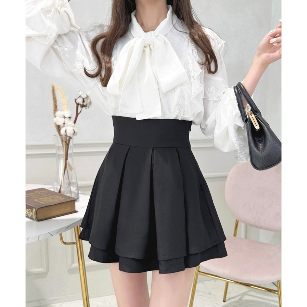 【apres jour⪩⪨秘境代購】預購 高腰喇叭雙層百褶裙 有內襯 顯瘦美腿 梨形友善-規格圖1