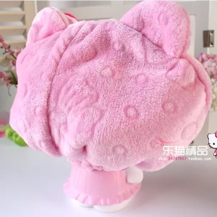 正品Hello Kitty凱蒂貓 帽子款 厚珊瑚絨吸水浴帽-細節圖3