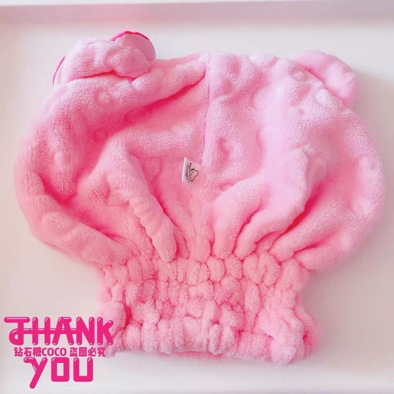 正品Hello Kitty凱蒂貓 帽子款 厚珊瑚絨吸水浴帽-細節圖6