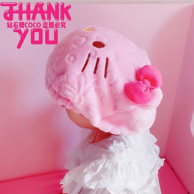 正品Hello Kitty凱蒂貓 帽子款 厚珊瑚絨吸水浴帽-細節圖8