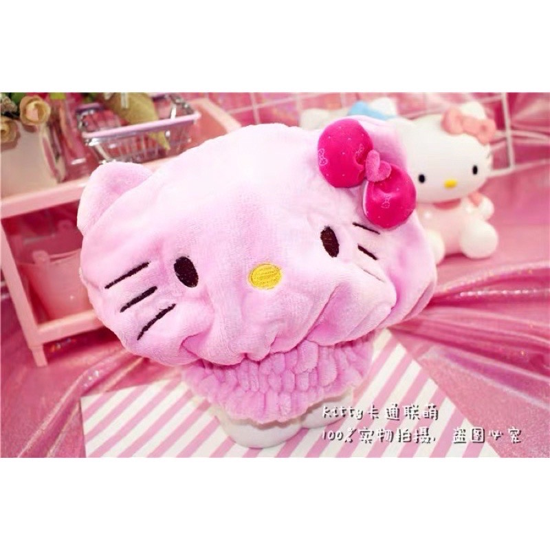 正品Hello Kitty凱蒂貓 帽子款 厚珊瑚絨吸水浴帽-細節圖9