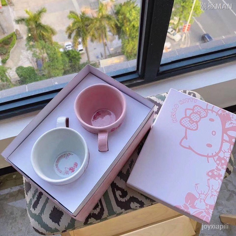 正品 法國Le creuset 聯名 酷彩Hello Kitty吉蒂貓杯碟四件餐具套裝咖啡杯 盤子☕️-細節圖2