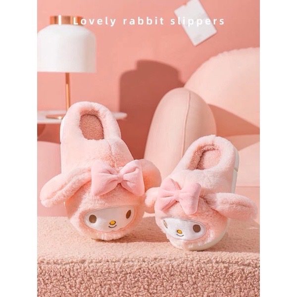 正品 美樂蒂 棉拖鞋 冬季家居室内防滑保暖 親子可愛女生毛毛拖鞋 市內拖鞋（大人小孩）-細節圖5