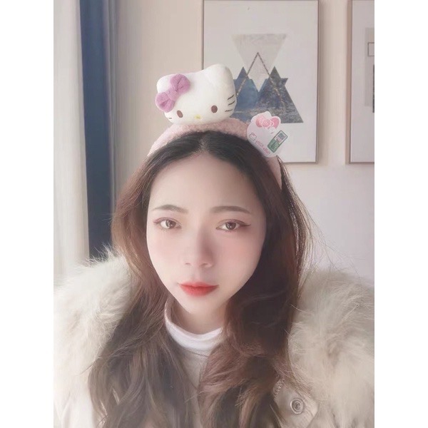 正品 可愛hello kitty毛絨玩偶公仔髮圈 髮箍少女心軟萌頭箍飾品（粉色）-細節圖4