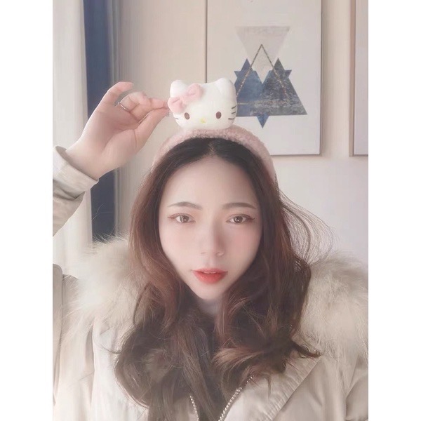 正品 可愛hello kitty毛絨玩偶公仔髮圈 髮箍少女心軟萌頭箍飾品（粉色）-細節圖3