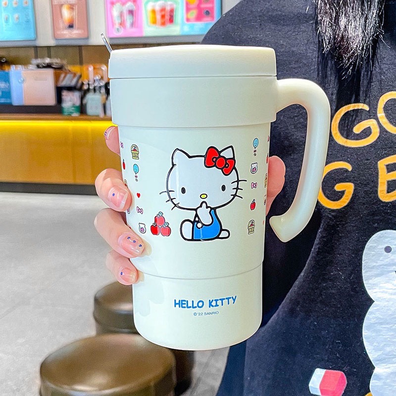 正品 可愛kitty保温杯帶吸管 水杯 高顏值 580ml-細節圖3