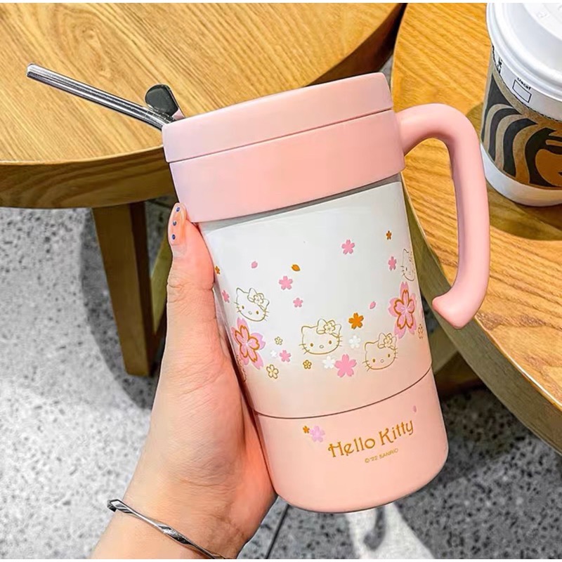 正品 可愛kitty保温杯帶吸管 水杯 高顏值 580ml-細節圖7