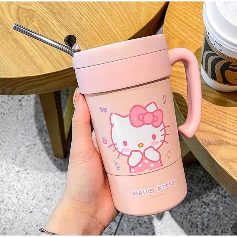正品 可愛kitty保温杯帶吸管 水杯 高顏值 580ml-細節圖8