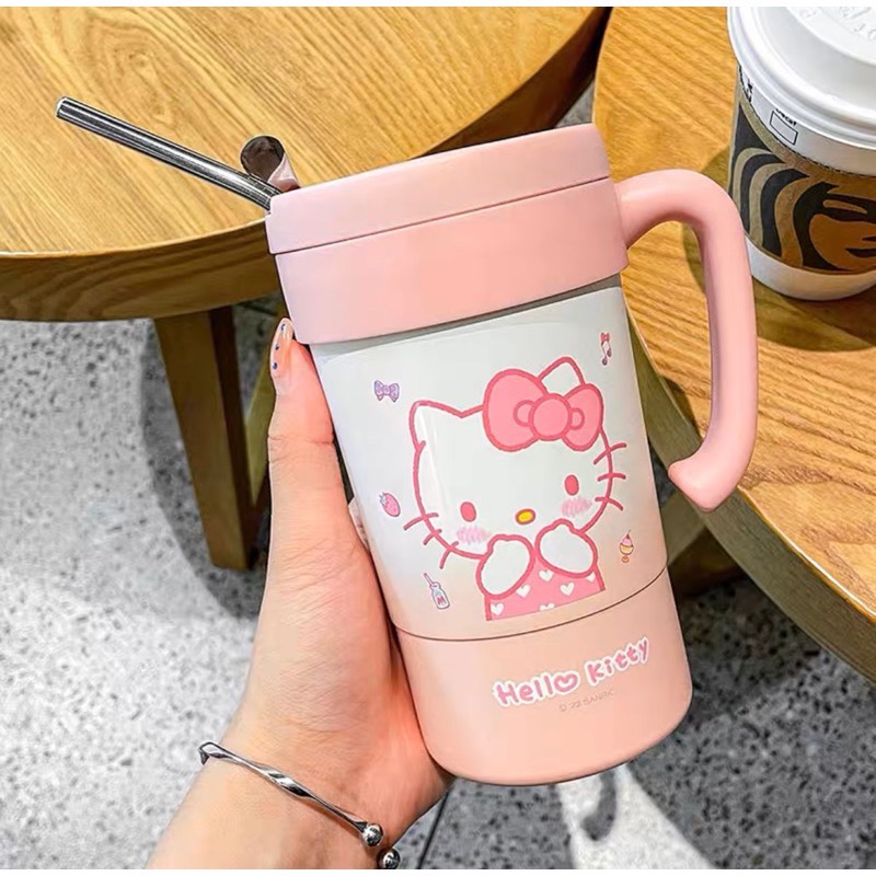 正品 可愛kitty保温杯帶吸管 水杯 高顏值 580ml-細節圖9
