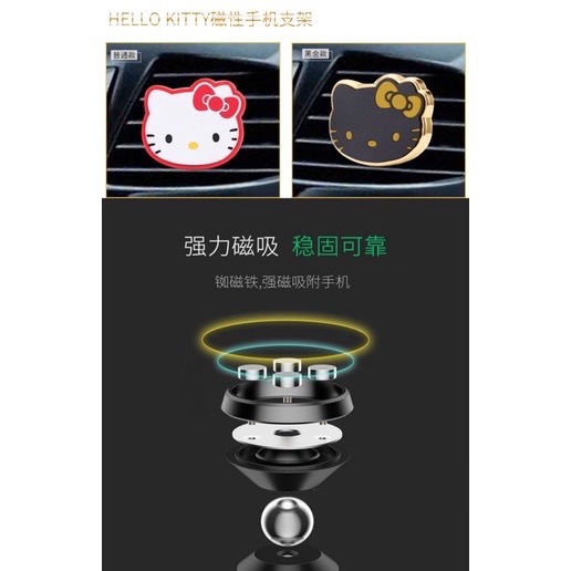 正品 可愛Hello Kitty卡通汽車 手機支架 磁鐵吸 多功能卡扣式 出風口 導航支架（紅色）-細節圖6