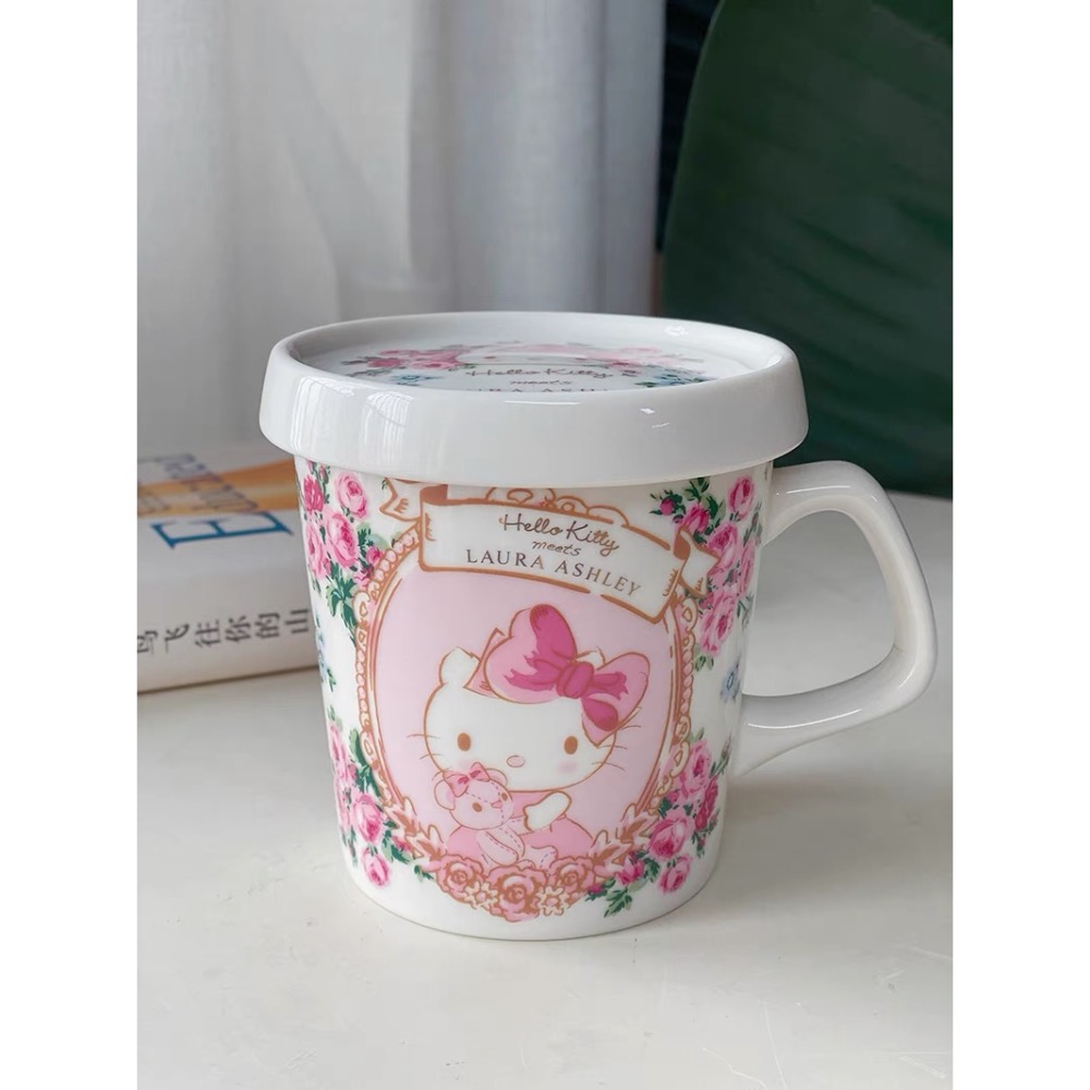 正品 hellokitty 美樂蒂 聯名限定 带蓋卡通陶瓷杯 馬克杯 咖啡杯（一個）-細節圖2