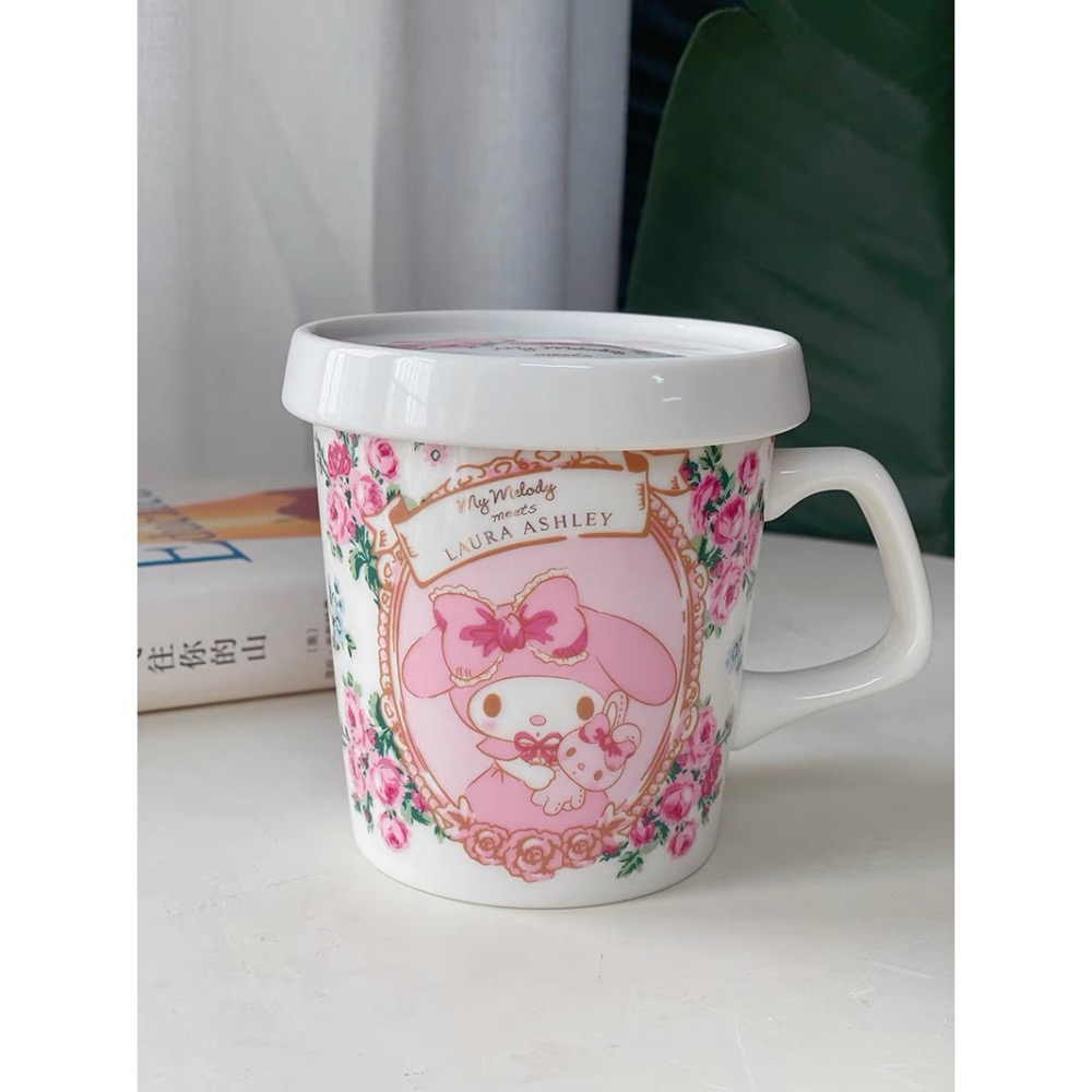 正品 hellokitty 美樂蒂 聯名限定 带蓋卡通陶瓷杯 馬克杯 咖啡杯（一個）-細節圖4