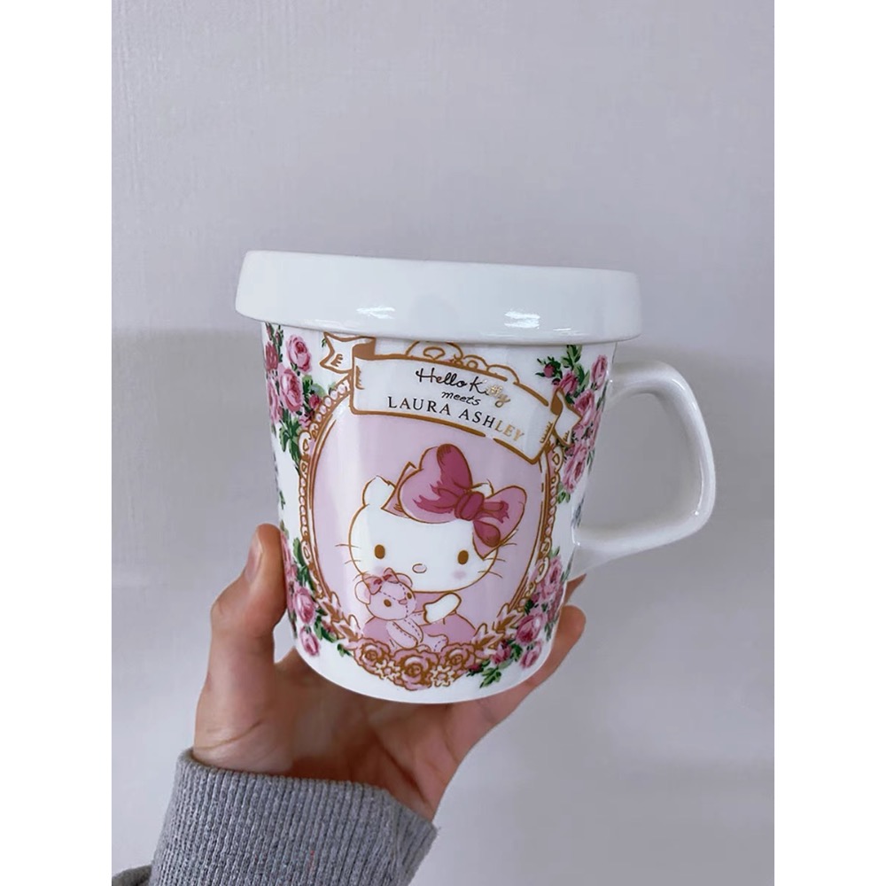 正品 hellokitty 美樂蒂 聯名限定 带蓋卡通陶瓷杯 馬克杯 咖啡杯（一個）-細節圖5