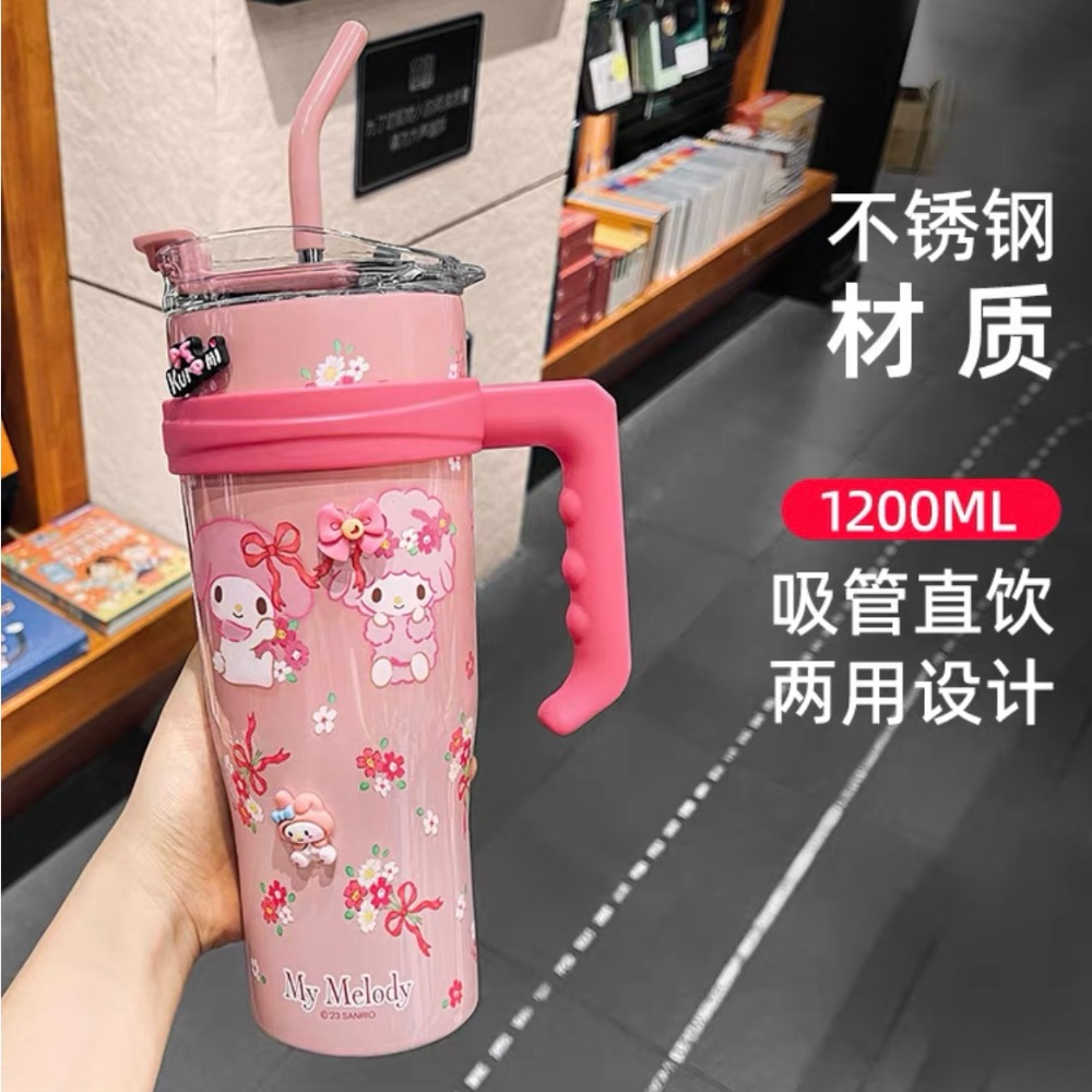 正品 hellokitty保温水杯 不鏽鋼 直飲吸管杯 冰霸杯1200cc-細節圖7