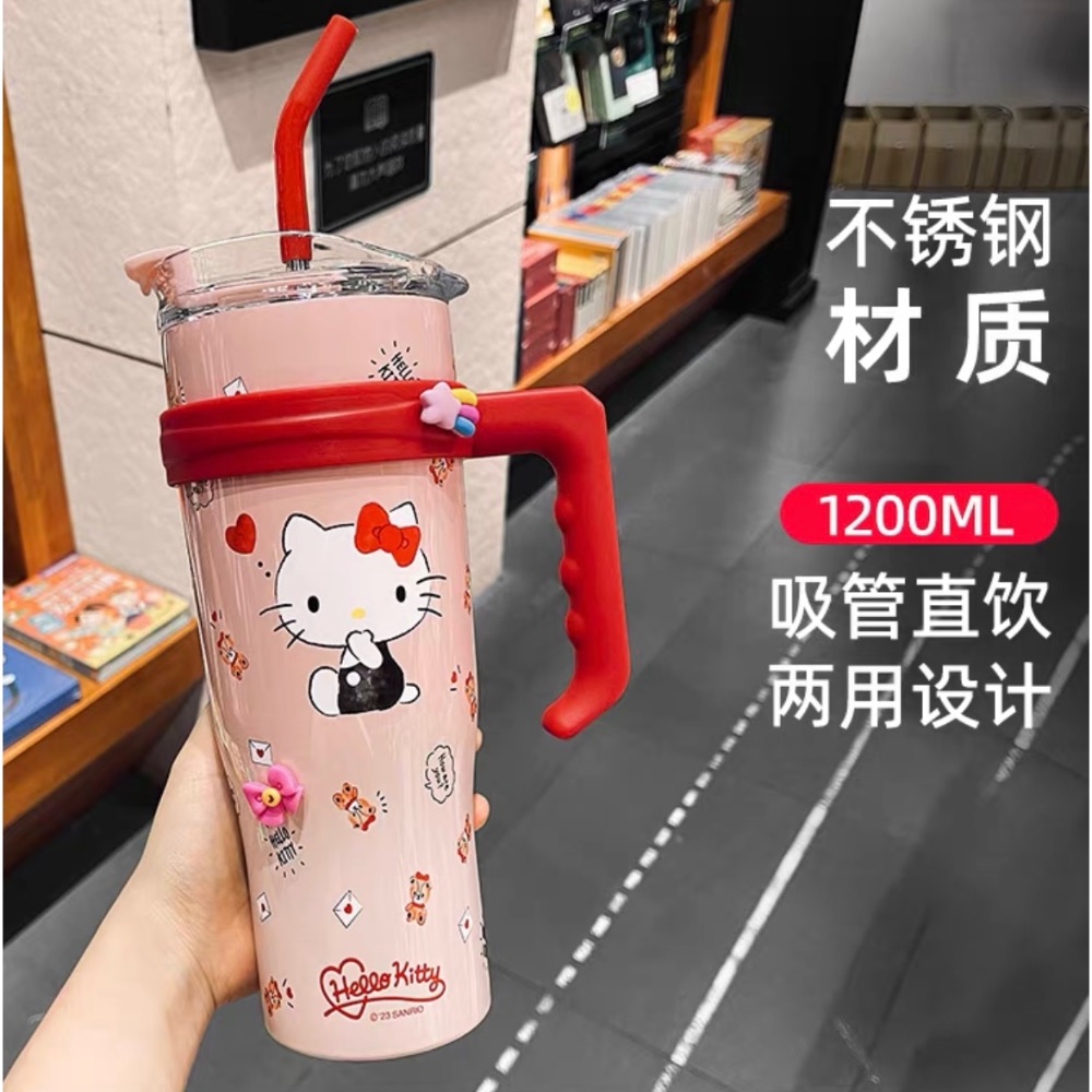 正品 hellokitty保温水杯 不鏽鋼 直飲吸管杯 冰霸杯1200cc-細節圖9