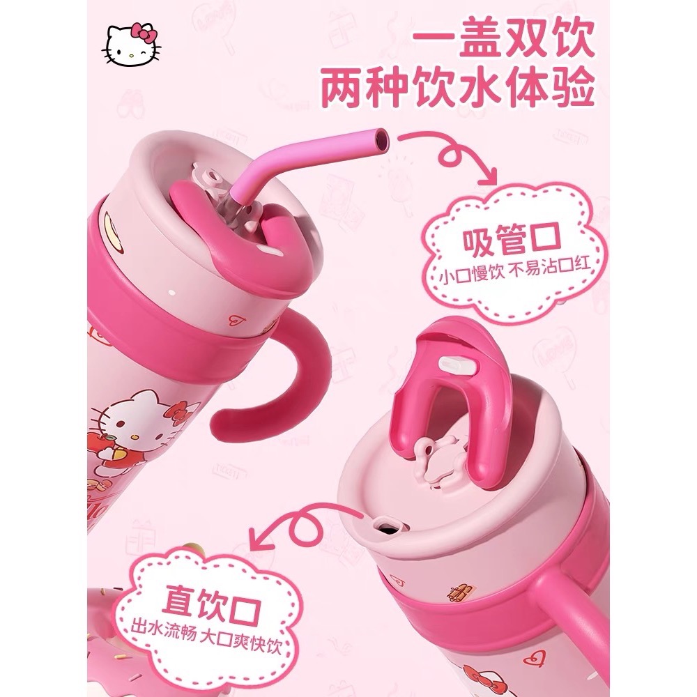 正品 hellokitty保温水杯 不鏽鋼 直飲吸管杯 冰霸杯1200cc-細節圖2
