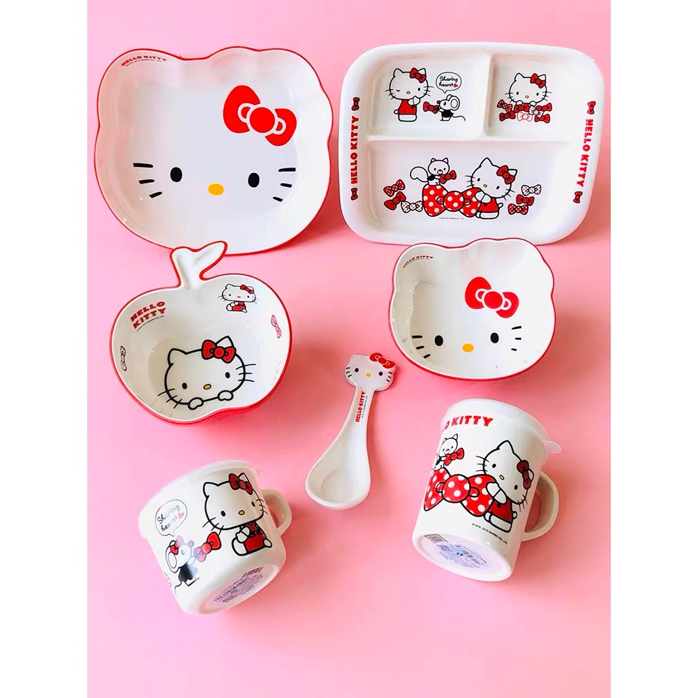 正品 套裝kitty大人餐具 兒童 寶寶餐盤 分格 喝水杯子勺子筷子碗盤 禮盒裝🎁-細節圖3