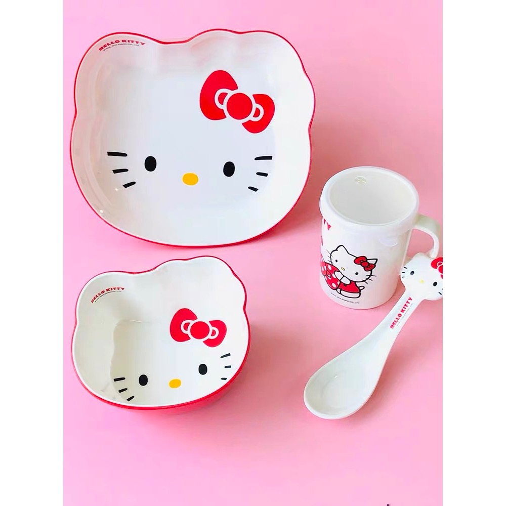 正品 套裝kitty大人餐具 兒童 寶寶餐盤 分格 喝水杯子勺子筷子碗盤 禮盒裝🎁-細節圖4