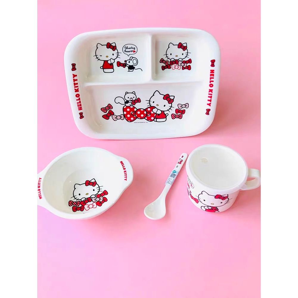 正品 套裝kitty大人餐具 兒童 寶寶餐盤 分格 喝水杯子勺子筷子碗盤 禮盒裝🎁-細節圖6