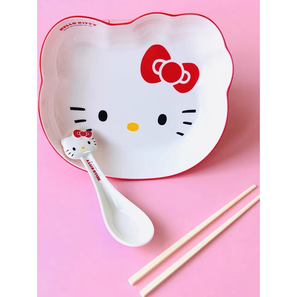 正品 套裝kitty大人餐具 兒童 寶寶餐盤 分格 喝水杯子勺子筷子碗盤 禮盒裝🎁-細節圖7