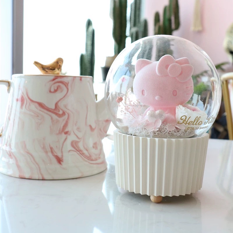 正品 helloKitty永生花音樂盒🎵聖誕節 情人節 送女生禮物🎁-細節圖2