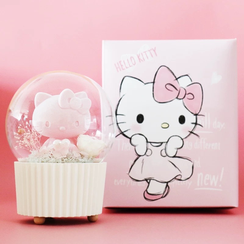 正品 helloKitty永生花音樂盒🎵聖誕節 情人節 送女生禮物🎁-細節圖4