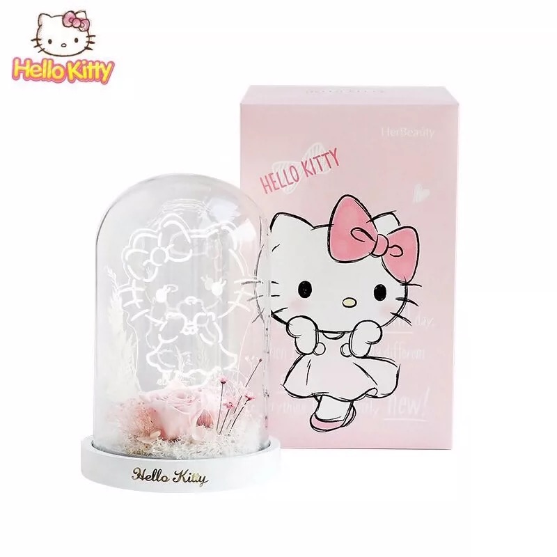 正品 新品HELLO KITTY永生花LED寵愛花園夜燈 情人節 生日禮物 七夕（一個）-細節圖2