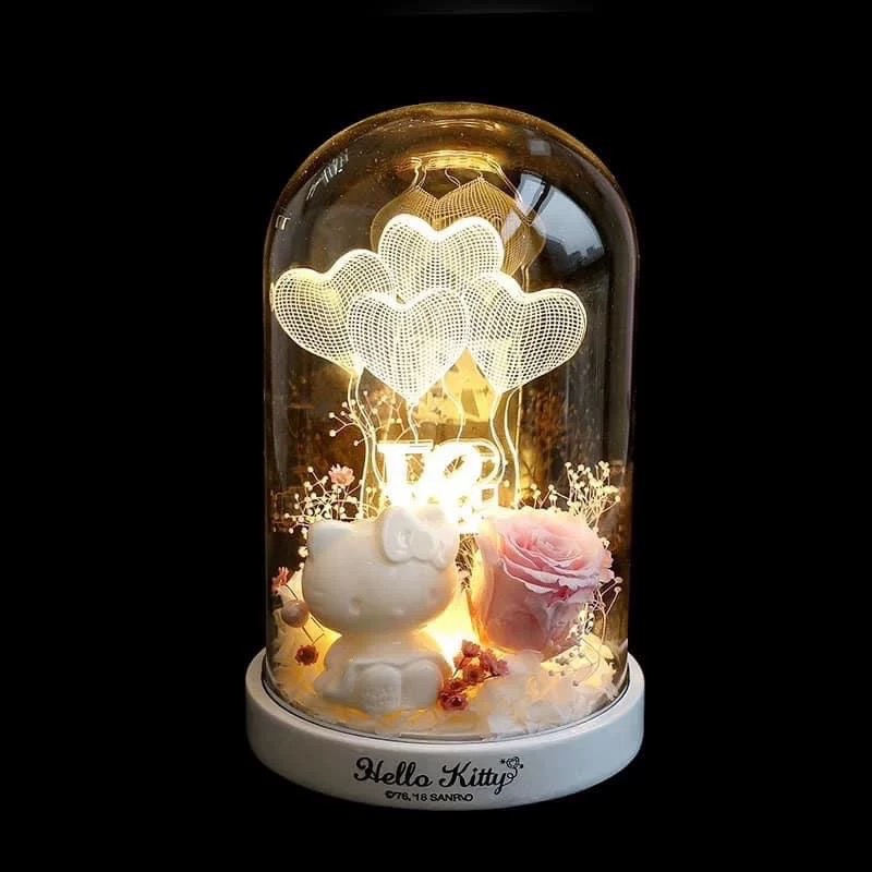 正品 新品HELLO KITTY永生花LED寵愛花園夜燈 情人節 生日禮物 七夕（一個）-細節圖5