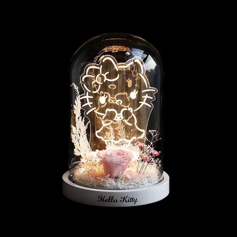 正品 新品HELLO KITTY永生花LED寵愛花園夜燈 情人節 生日禮物 七夕（一個）-細節圖6