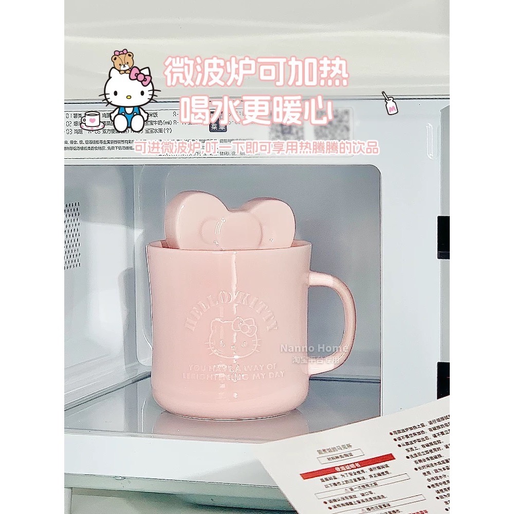 正品 可愛HelloKitty泡麵碗 一人食餐杯 陶瓷餐具 大容量可微波带蓋杯子 馬克杯 500cc-細節圖5