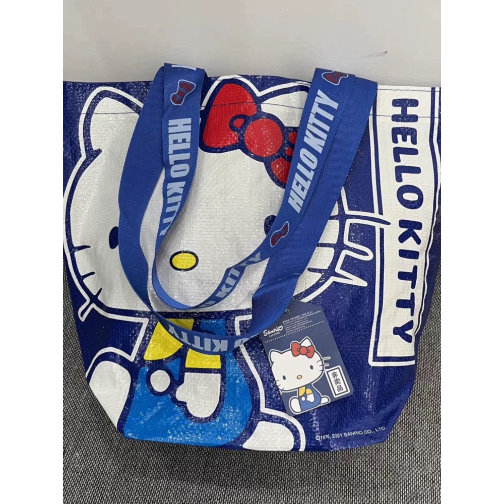 ￼正品 藍色Kitty折疊可愛卡通防水 單肩收納袋 外出百搭 購物袋 手提袋-細節圖8