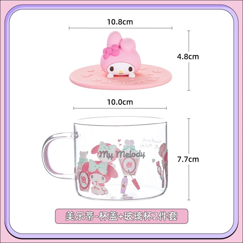 正品 hellokitty食品級矽膠杯蓋+玻璃杯 水杯 套裝-細節圖2