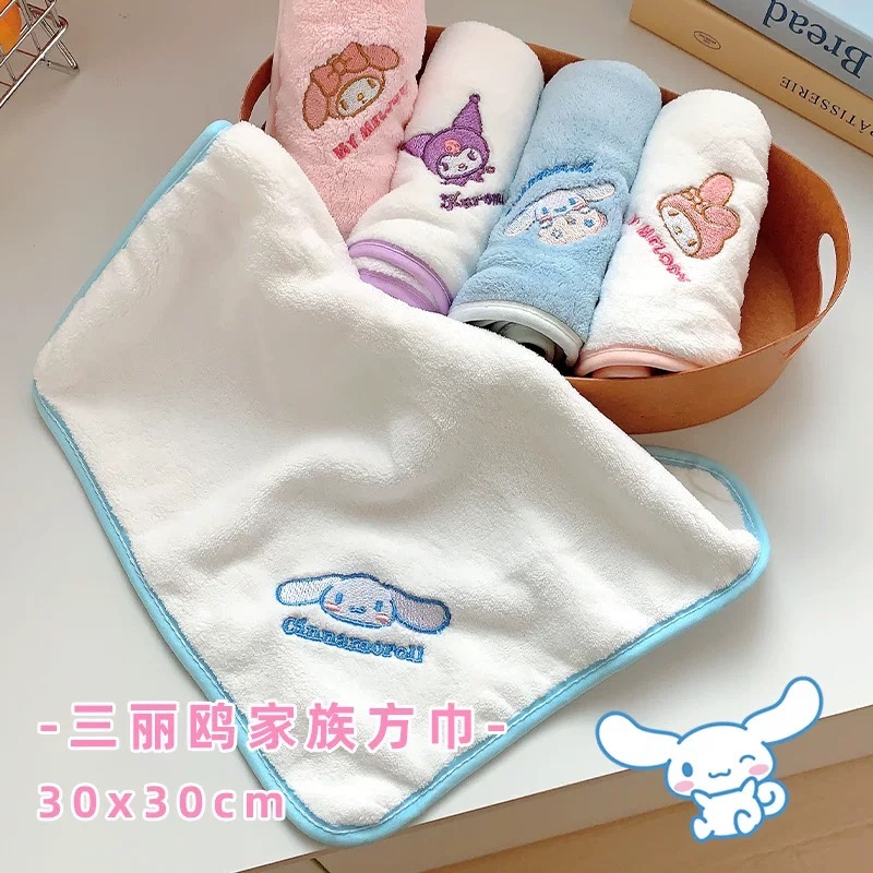 正品 三麗鷗珊瑚絨kitty毛巾 口水巾 方巾 吸水速乾不掉毛(5入）-細節圖4