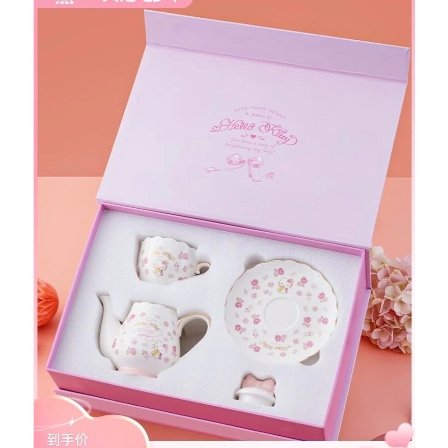 正品 【七夕禮物】hellokitty陶瓷泡茶壺 咖啡杯 套裝 高級感禮盒 送女朋友💝-細節圖5