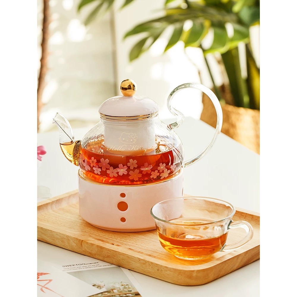 正品 hellokitty櫻花玻璃花茶壺 家用養生泡茶壺送女生閨蜜七夕禮物💝-細節圖2