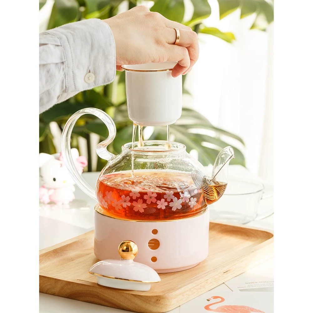 正品 hellokitty櫻花玻璃花茶壺 家用養生泡茶壺送女生閨蜜七夕禮物💝-細節圖4