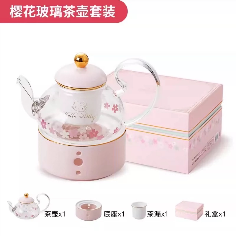 正品 hellokitty櫻花玻璃花茶壺 家用養生泡茶壺送女生閨蜜七夕禮物💝-細節圖6
