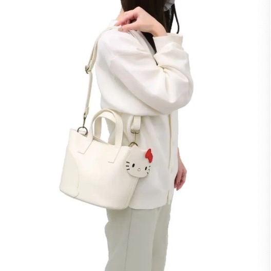正品 ROOTOTE聯名三麗鷗hello kitty黑白色軟皮質單肩包 斜背包-細節圖2