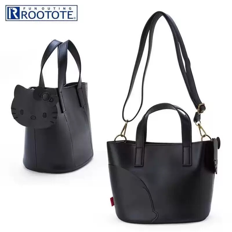 正品 ROOTOTE聯名三麗鷗hello kitty黑白色軟皮質單肩包 斜背包-細節圖4