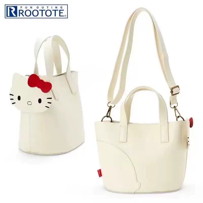正品 ROOTOTE聯名三麗鷗hello kitty黑白色軟皮質單肩包 斜背包-細節圖5