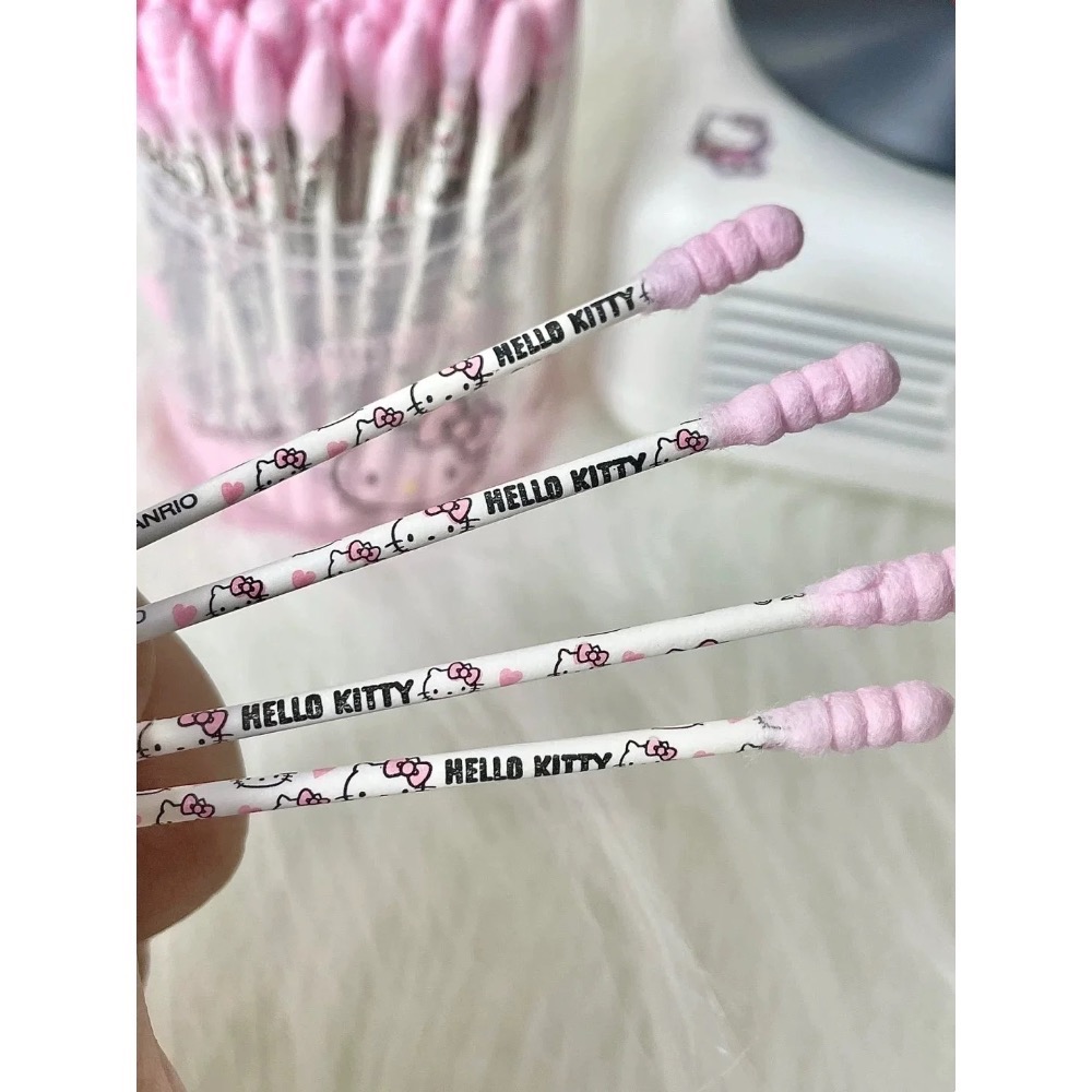 正品 三麗鷗kitty棉花棒 棉籤 多功能螺旋雙頭清潔 一次性棉棒 可愛掏耳 化妝清潔-細節圖2