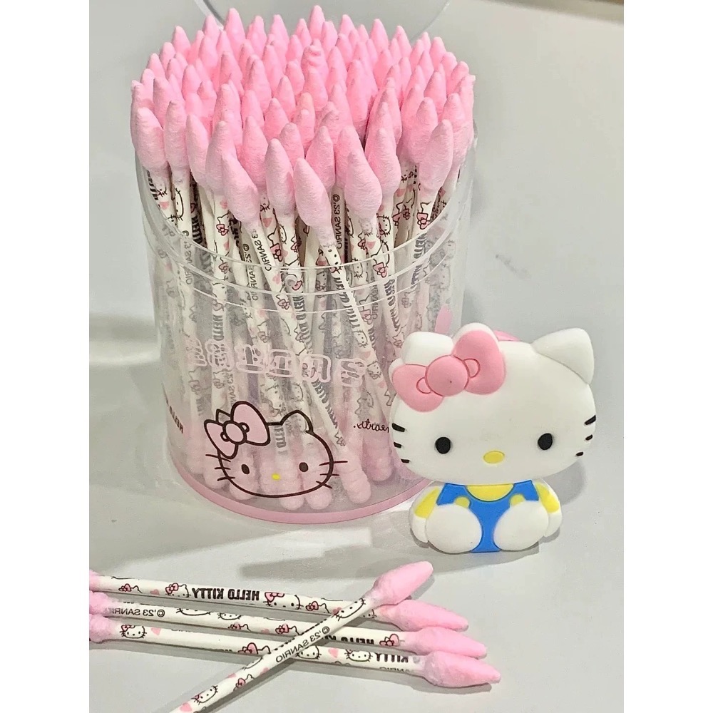 正品 三麗鷗kitty棉花棒 棉籤 多功能螺旋雙頭清潔 一次性棉棒 可愛掏耳 化妝清潔-細節圖3