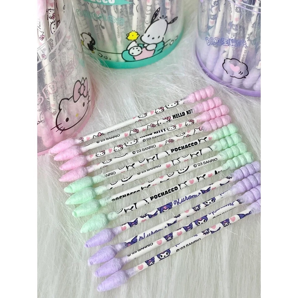 正品 三麗鷗kitty棉花棒 棉籤 多功能螺旋雙頭清潔 一次性棉棒 可愛掏耳 化妝清潔-細節圖4