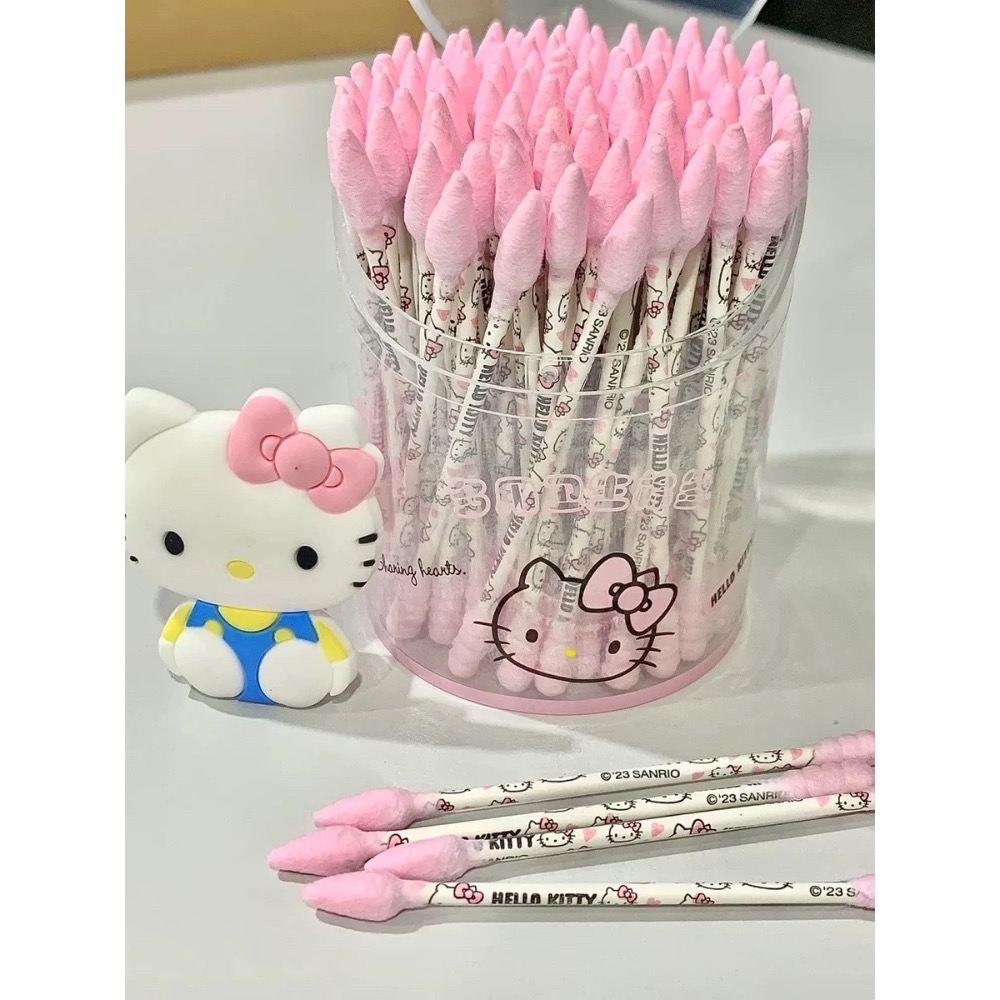 正品 三麗鷗kitty棉花棒 棉籤 多功能螺旋雙頭清潔 一次性棉棒 可愛掏耳 化妝清潔-細節圖6