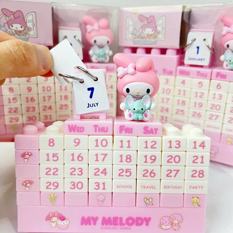 正品 日本採購美樂蒂Melody 可愛公仔積木日曆 萬年曆 台歷 擺件-細節圖2